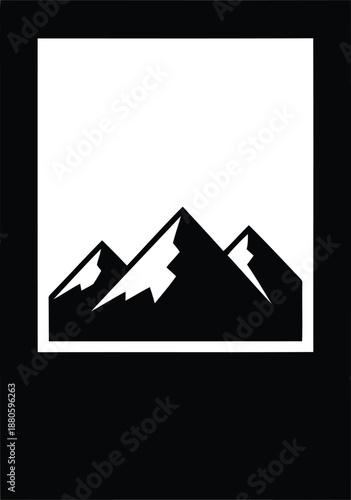 Black and white graphic of three mountain peaks mountains