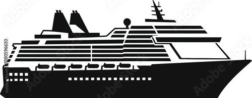 Black and white silhouette of a large cruise ship boat
