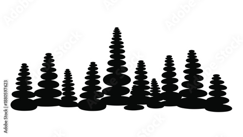 Zen stacked stones creating a balanced natural landscape against a white background.