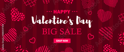 Valentine's day banner sale background. Romantic elements with hearts. Valentine's day banner template for newsletter, websites, blog, social, greeting card. Vector illustration
