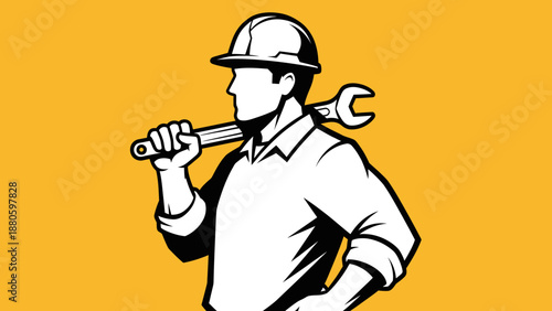 Worker with wrench illustration 
