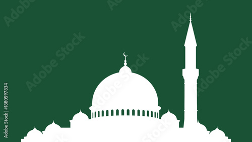 Mosque silhouette with minaret and dome 