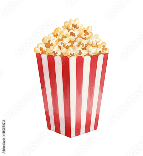 A classic red and white striped bucket filled with delicious golden popcorn perfect for movie time