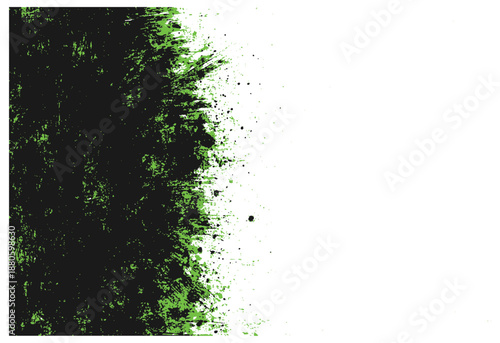  abstract composition featuring black paint splashes with vibrant neon green accents along the left edge, fading into white. Ideal for edgy backgrounds, graphic design
