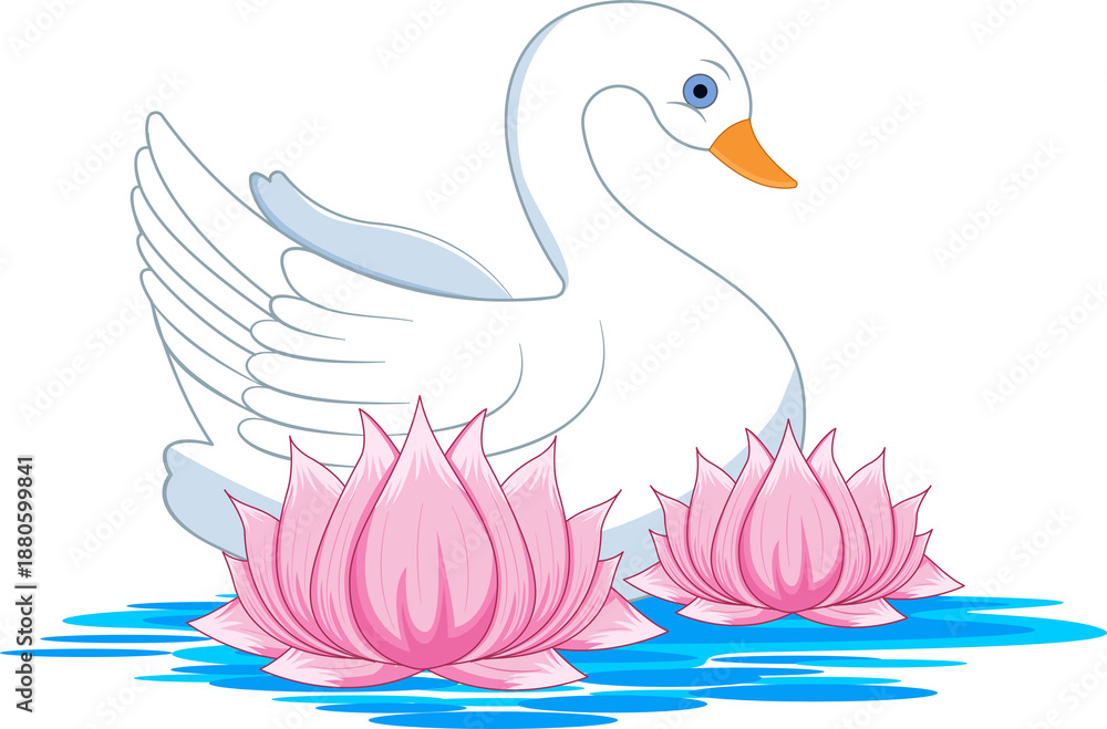 Obraz premium swan with lotus flowers for vasant Panchami puja festival of india vector illustration