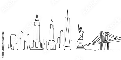 newyork cityline line art , line drawing