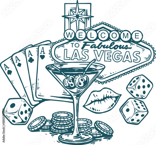 Welcome To Fabulous Las Vegas Sign With Casino Gambling Elements Vector Illustration