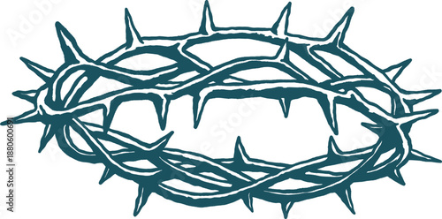 Crown of Thorns Christian Symbol Religious Line Art Vector Illustration