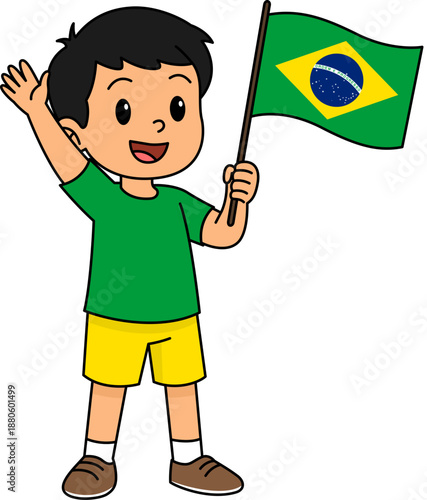 Cartoon boy holding Brazil flag