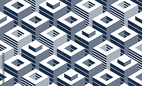 3D cubes seamless background, abstract tiling endless pattern with blocks, cubic optic construction wallpaper, surreal op art surface modular abstraction.