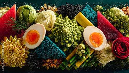 Nourriture mise en scène de façon graphique