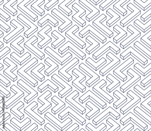 3D labyrinth seamless pattern, vector abstract background of isometric maze wallpaper, geometric blocks creative concept, cubic rebus.