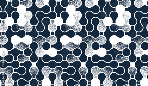 Molecules seamless pattern, vector geometric trippy abstract background, fluid like shapes dynamic endless wallpaper.