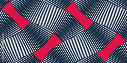 Weaving seamless pattern, traditional wicker lacing handicraft endless abstract background, geometric line weave wallpaper.