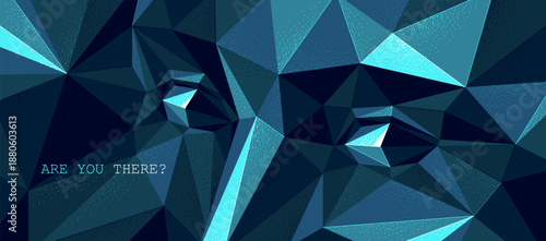 Low poly design of a boy male face in dark colors, vector illustration of a eyes looking at camera polygonal futuristic face wallpaper, artificial intelligence concept.