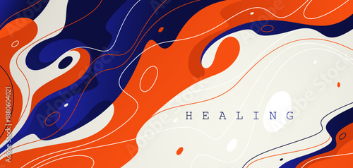 Lava shapes flow abstract background, vector wallpaper with liquid shapes flowing in dynamic motion, wavy water curves abstraction.