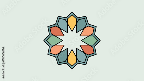 A colorful geometric star pattern on a solid pale green background creating a calming visual