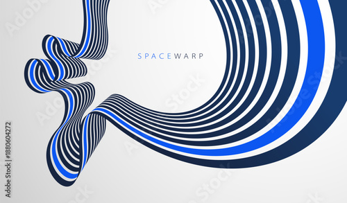Lines in perspective look like bent ribbon graphic design, vector abstract background with curved stripes in distorted perspective, futuristic surreal op art.