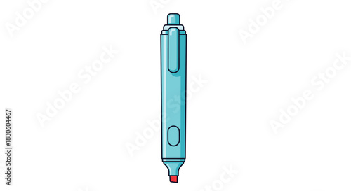 Simple flat illustration of a light blue permanent marker or highlighter pen with a red tip is isolated on a clean white background.