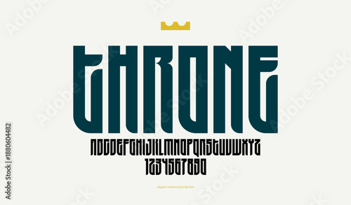 Geometric condensed elegant sans serif typeface, vector tall minimal simple minimal font, retro poster and advertising letters and numbers alphabet for logos headers or slogans.