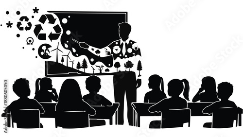 Teacher passionately educating students about environmental sustainability and renewable energy.