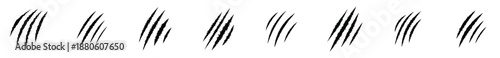 Claw Scratch Mark Progression Icon Set Representing Damage Effects, Motion Stages, and Aggressive Visual Design