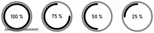 Circular Percentage Progress Indicator Set Displaying Completion Levels and Status Tracking for UI Dashboards