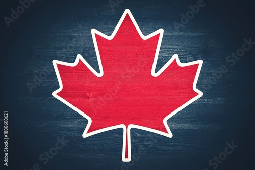 Red maple leaf on dark wood background flat lay, Canada Day concept for web and print design
