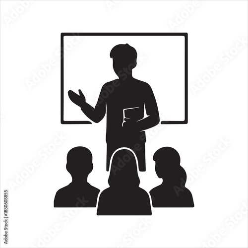 Illustrator teacher giving lesson to students in class Silhouette vector