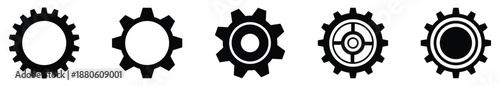 Gear and Cogwheel Icon Set Representing Settings, Configuration, Engineering, and System Automation