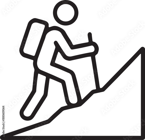 Hiker climbing mountain slope icon