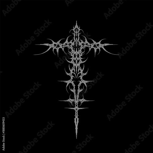 cyber sigilism cross intricate patterns, neo tribal abstract symmetrical shapes vector hand drawn ornamental 