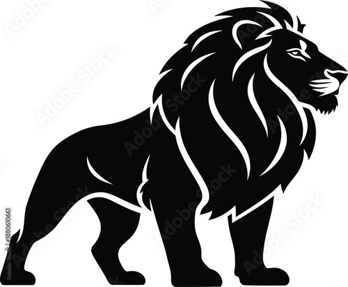 Majestic lion silhouette with regal mane and powerful stance