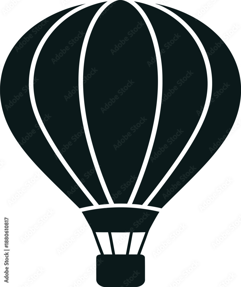 Obraz premium A black hot air balloon with white stripes on a white background