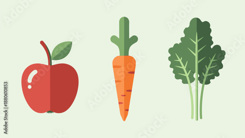 A vibrant flat design icon set illustrating a collection of healthy fruits and vegetables. This vector illustration showcases a combination for a delicious smoothie. Designed in a clean, minimalist 2D