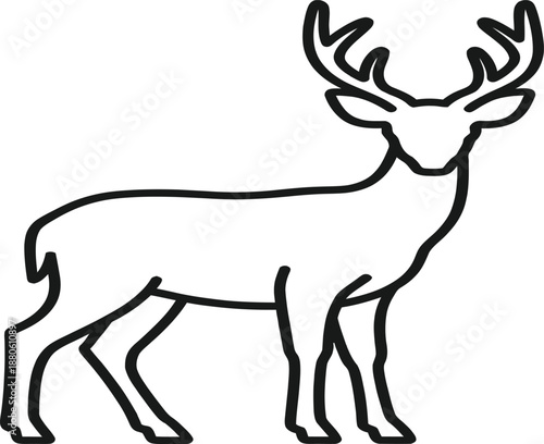 A simple line drawing of a deer with antlers on a white background