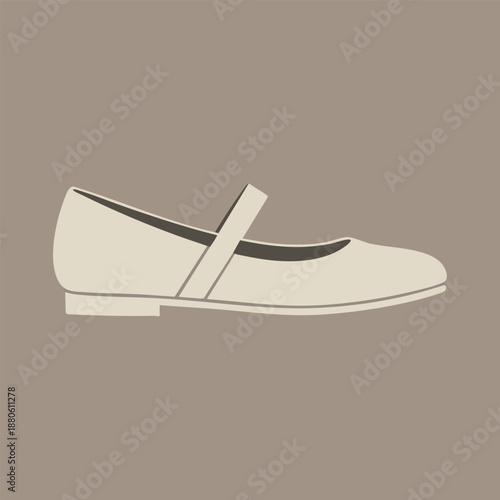 Mary Jane Flat Shoe Side View Illustration
