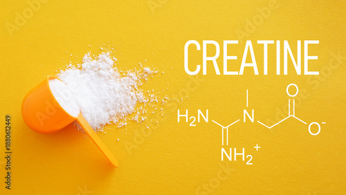 Wallpaper Mural Creatine Powder Supplement with Chemical Structure Formula on Yellow Background, Sports Nutrition for Strength Training, Muscle Energy, Fitness Performance and Athletic Recovery Torontodigital.ca