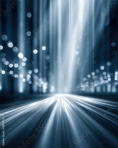 Futuristic vertical bokeh background with soft multicolor light dots and open space