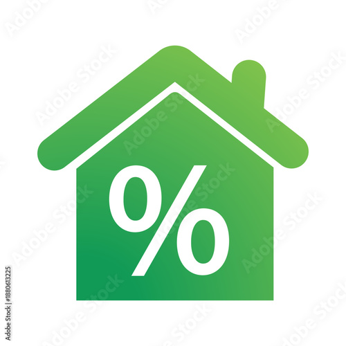 Green house icon with a percentage symbol inside, representing real estate and finance