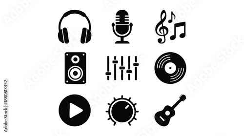 Music icons and symbols for audio and video production