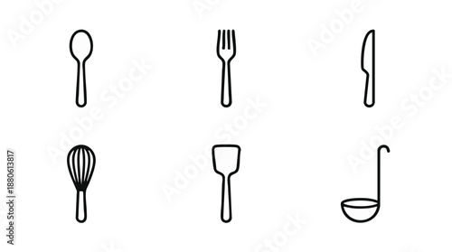 Kitchen Utensils Line Icons Set for Cooking and Food Preparation