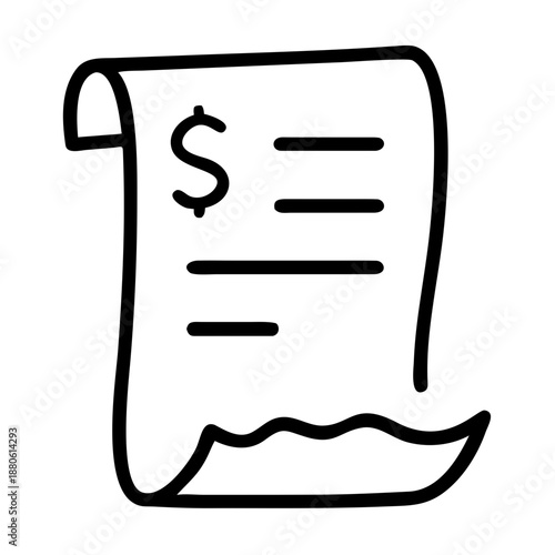 Invoice line icon, black outline billing document and payment request symbol isolated on transparent background