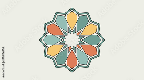 A visually striking geometric star mandala with translucent overlapping colors creating a modern effect