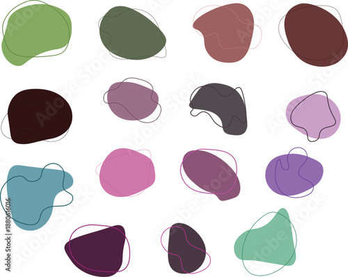 A collection of 15 abstract colorful blobs on a white background