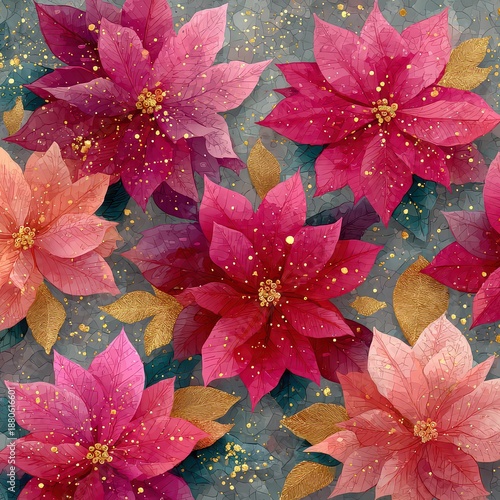 Colorful Floral Background with Vibrant Poinsettia Flowers Designs