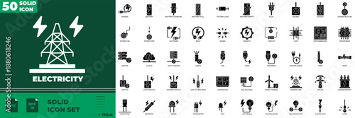 Electricity Solid Editable Icons set