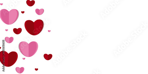 Vector illustration, Valentine's Day, love banner, red and pink hearts, romantic card