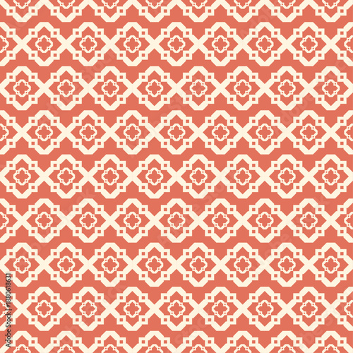 Geometric seamless vector pattern with a sand lattice on deep terracotta. Retro Art Deco style repeating illustration for boho chic home decor and prints