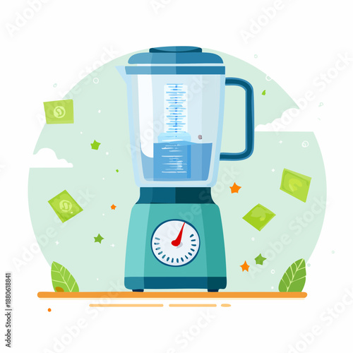 Teal Blender with Measuring Container and Timer.
